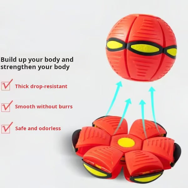 A Transforming Dog Toy Ball That Pops into a Flying Disc for Outdoor Fetch Play