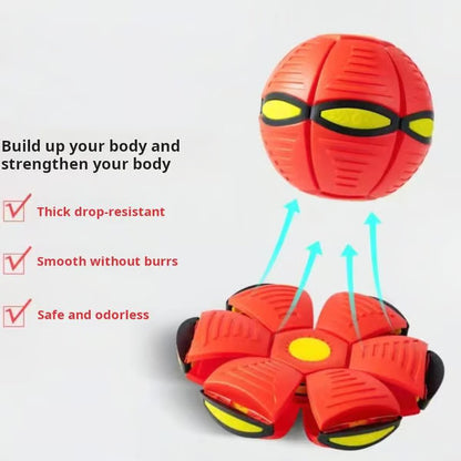 A Transforming Dog Toy Ball That Pops into a Flying Disc for Outdoor Fetch Play