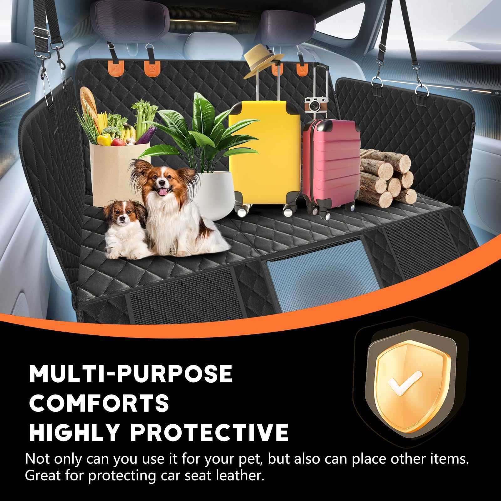 Dog Car Seat Cover - 3 Hard Panels, Waterproof, Backseat Extender, Large Dogs