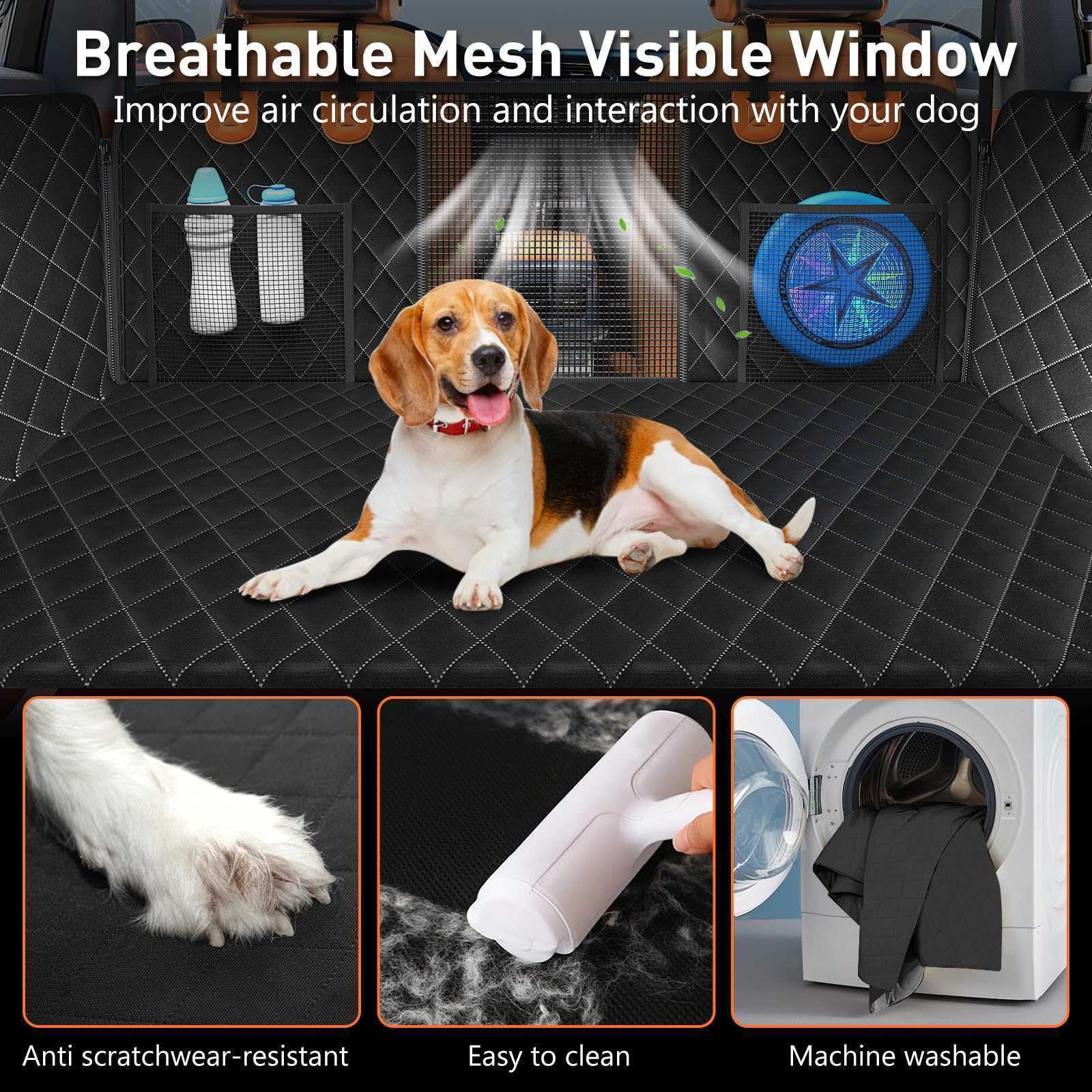 Dog Car Seat Cover - 3 Hard Panels, Waterproof, Backseat Extender, Large Dogs