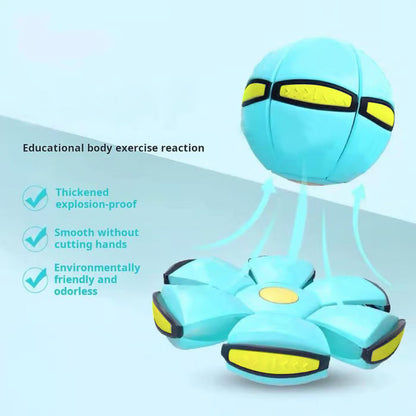 A Transforming Dog Toy Ball That Pops into a Flying Disc for Outdoor Fetch Play